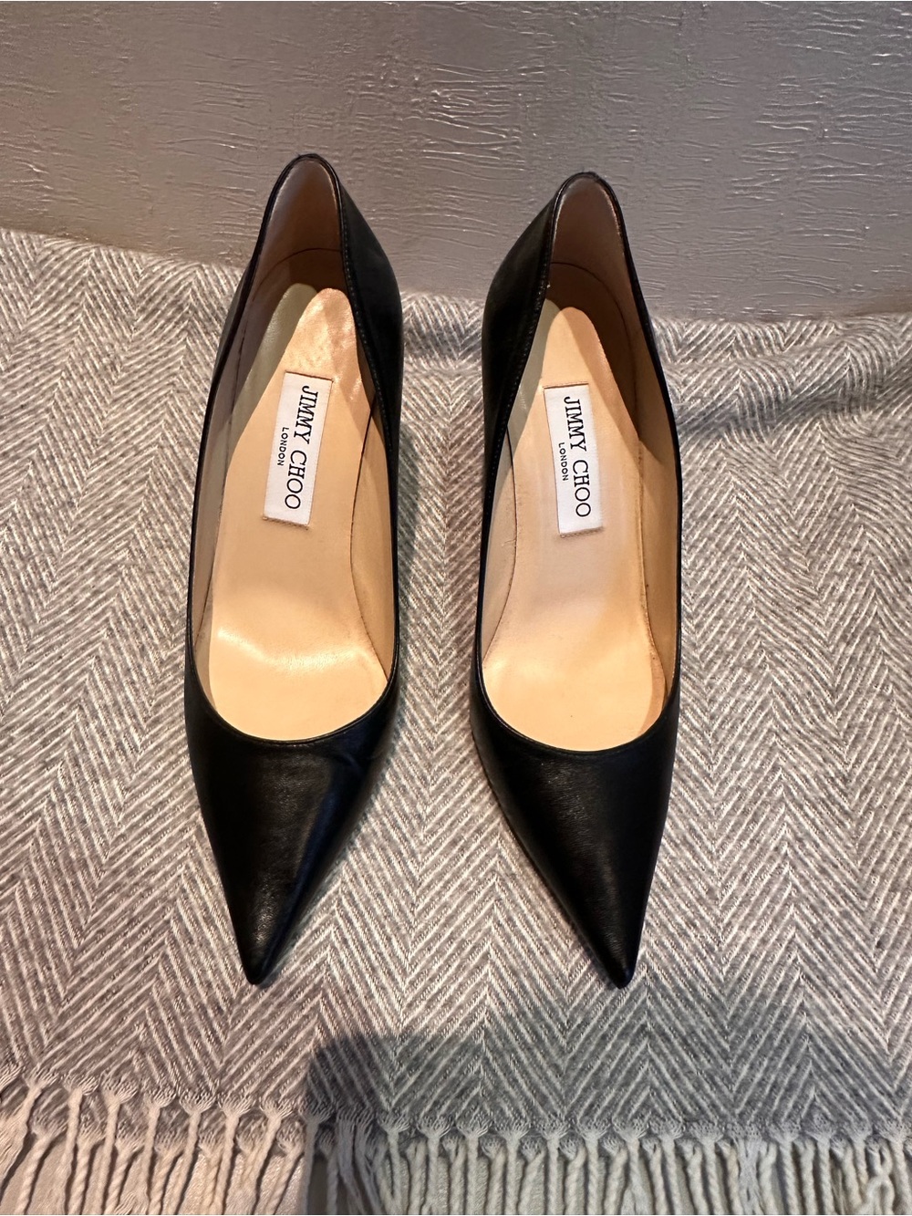 Jimmy Choo Black Leather Pointed-Toe Pumps - Classic Heel